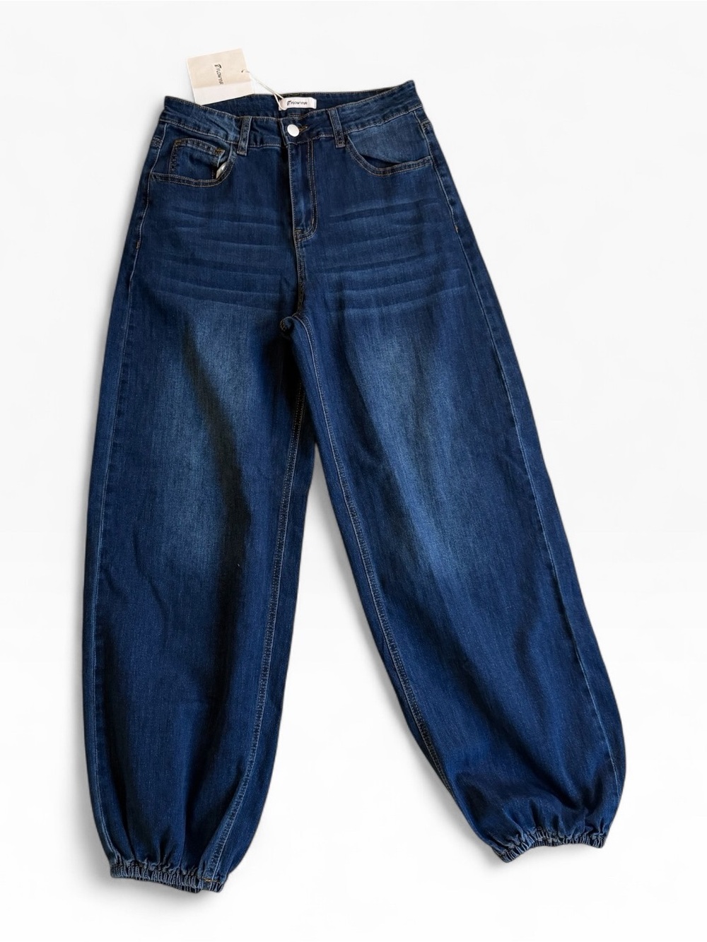 Dark Blue Women's Jeans with Elastic Ankles